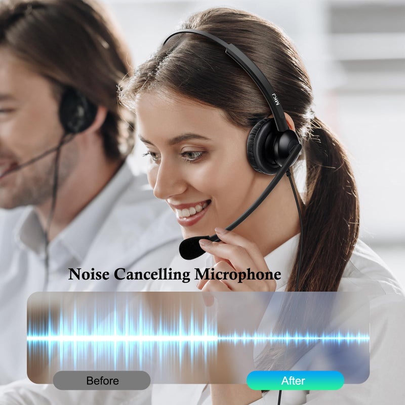 MKJ Noise Cancelling Cisco Headset with Microphone Dual Ear Wired Call Center Headphones for Office Phone Cisco CP-7821 7841 7861 8841 7942G 7931G 7940 7945G 7961 7962G 7965 7970G 7975G 8811 9951 - Image 3